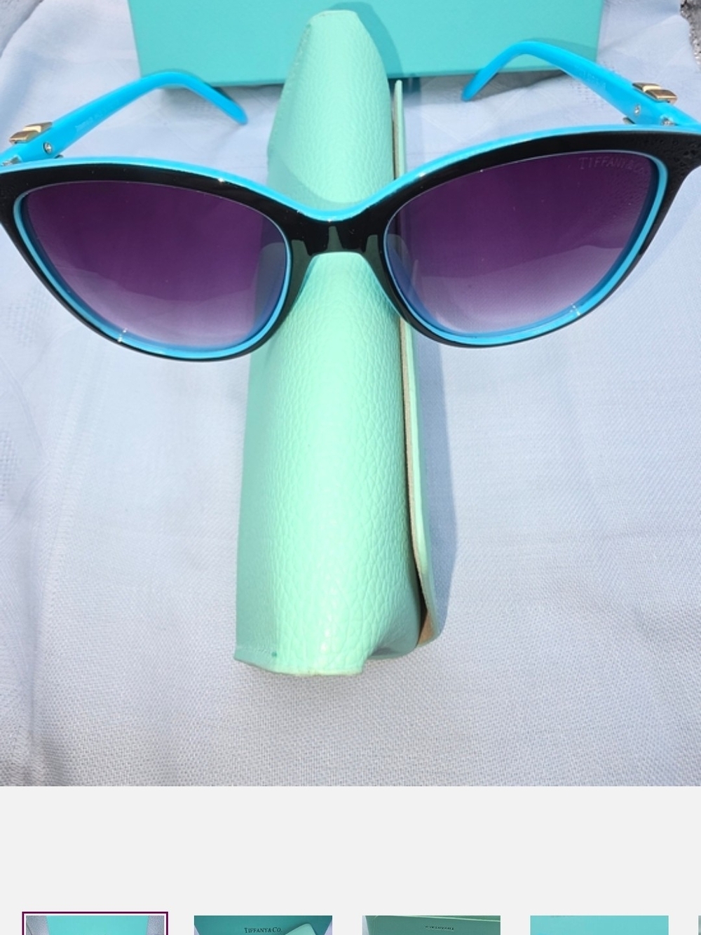 Tiffany & Co. Turquoise Cat Eye Sunglasses with Purple Gradient Lenses